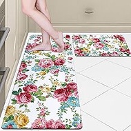 Rose Flower Kitchen Rugs Sets of 2 Anti Fatigue Cushioned Kitchen Floor Mats Pioneer Women Kitchen D