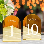 10 ชิ้น อะคริลิคเงามีขาตั้งตัวเลขโต๊ะสีทอง 1-10, ป้ายตัวเลขโต๊ะอะคริลิคสีทองโค้งสำหรับงานแต่งงาน งาน