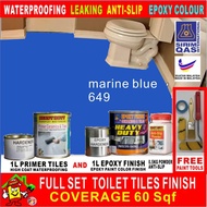 marine blue 649 ( FULL SET EPOXY PAINT ) TOILET TILES FINISH / CAT EPOXY LANTAI / 1L PRIMER TILES AND 0.5 KG POWDER ANTI SLIP AND 1L EPOXY FINISH PAINT / COVERAGE 60 SQF