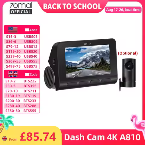 70mai 4K Dash Cam A810 Front Rear Set Suppor 4G Module LTE UP04 Remote Control GPS ADAS Car DVR 70ma