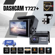 Ettro T727+ Dashcam 1080P Dash Cam For Car With Night Vision Front And Rear Loop Rear Dash Camera