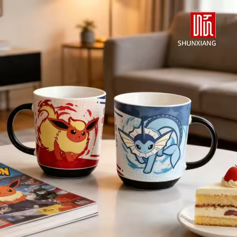 SHUNXIANG Pokémon Ceramic Mug Eevee Color Changing Mug Cartoon Vaporeon & Flareon Coffee Milk Cups T