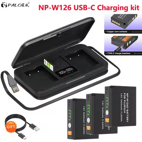 NP-W126 NP W126 NP W126S USB-C Battery+LCD Storage Case Charger for Fujifilm Fuji X-T20 X-Pro1 XPro1