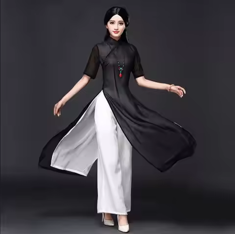 Traditional Vietnam Ao dai Women Cheongsam Summer Oriental Dress Include Pants Chipao Stage