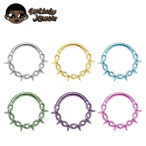 G23 Titanium Punk Chain Spike Nose Ring Hinged Clicker Septem Piercing Gothic Rock Crazy Party Segme