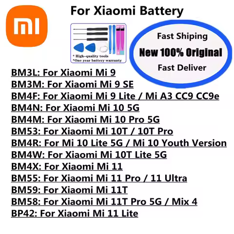 Original Battery For Xiaomi Mi 10 10T 9 SE 11T 11 Lite Ultra Pro Mix 4 A3 CC9 CC9e 10 Youth Version