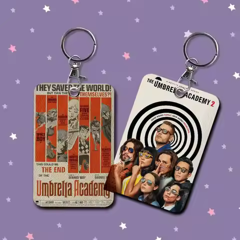 The Umbrella Academy 1Pc PU Leather Card Holder Keychain Key Ring Door Lock Access Tags ID Card Case