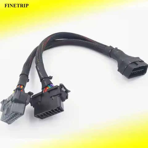 FINETRIP 30CM 2 IN 1 OBD2 Extension Cable obdII male to 2 female Splitter car computer connection co