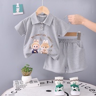 SKM Labubu Cartoon New Fashion Kids Printed TShirt Set HM240 Set Pakaian Kanak-kanak