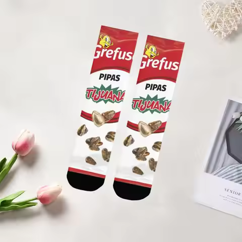 Funny Novelty Grefus Pipas Snack Crew Socks Tijuana Snack Detail with Packaging Tones Unisex Socks f