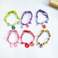 IN STOCK>Pet Cat Dog Collar Color-Block Woven Summer Fresh Adjustable Heart Smiley Necklace Bee Coke