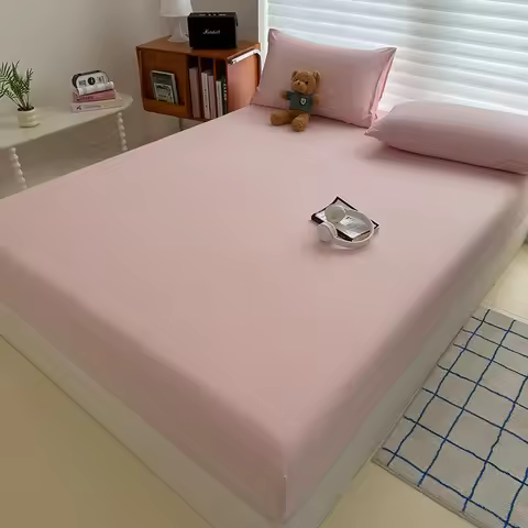 Washed Fitted Sheet with Elastic Bands Non Slip Adjustable Mattress Cover for Single Double King Que