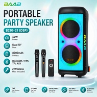 BAAB 60W PARTY SPEAKER DUAL 10" BASS SPEAKER WITH 2 MICROPHONE 8000mAh BATTERY KARAOKE TWS AUX B210-