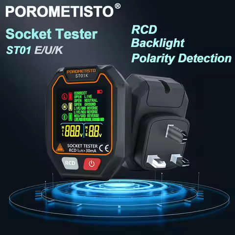 POROMETISTO Digital Socket Tester Voltage Tester RCD Ground Zero Line Polarity Phase EU/US/UK Plug C