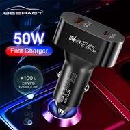 Geepact 50W Car Charger Oval Dual Port Dual Line Fast Charging Vehicle Charger Dual Port Quick Charge Adapter Support 12V-24V Car Super Fast Charger Multifunctional Car Charger
