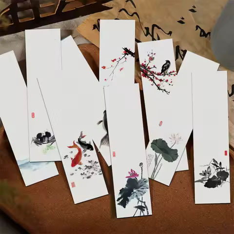 30pcs Chinese Style Ink Fish Bookmarks Reading Pages Books Tagged School Stationary Supplies Aesthet