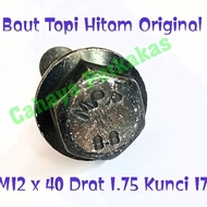 M Baut Topi Hex Flange Bolt M12 x 40 Kunci 17 Drat 1.75 Hitam Original