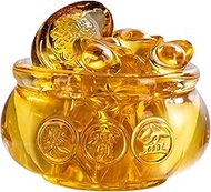 Feng Shui Golden Treasure Basin/Bowl with 42pcs Crystal Yuan Bao Ingot Figurines for Good Luck Wealt