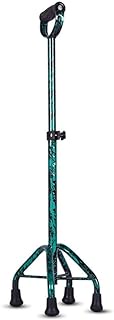 Easy Walking Stick with Ergonomic Sponge Handle, Crutches 8 Height Adjustable Steps for The Elderly Wound Injured Walking Stick with 4 Legs Non Slip Pad Max. 100 Kg,Silver Practical (Green)