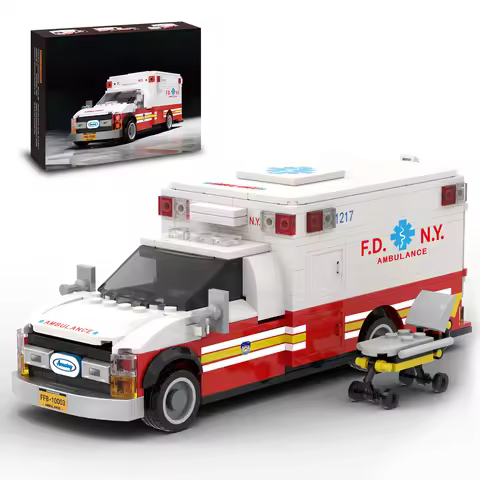 660PCS American Ambulance Building Blocks With Folding Stretcher City Emergency Vehicle Model Bricks