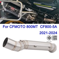 CFMOTO 800MT 2021-2024 Motorcycle exhaust system modification with stainless steel mid section conne