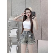 ELWYN women's high-waisted jeanShorts, youthful and dynamic pocket jean shorts, light blue, size S M