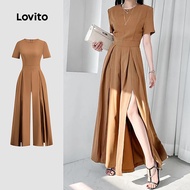 Front Middle Hem High Slit Retro Elegant Commuter Short Sleeve Jumpsuit 123-JRB149P1D466
