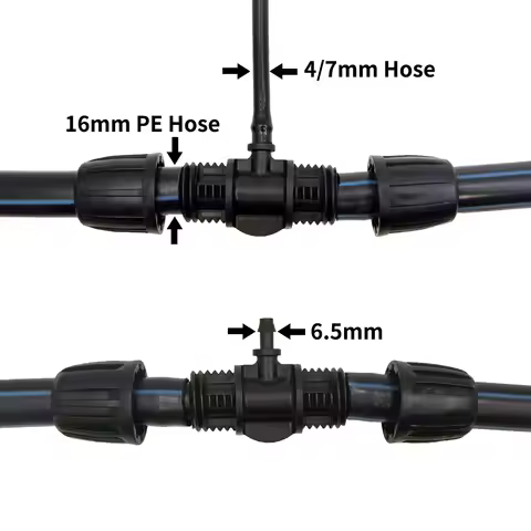 WUJIE 10PCS 16mm 1/2'' PE Tubing to 4/7mm Hose Tee Connector w/ Thread Lock Garden Irrigation Water 