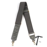 全新未使用FENDI 8AV156 帆布皮革 Logo 格紋肩帶 灰色金色五金配件 義大利製造 女士