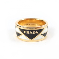 Excellent condition☆PRADA 1A009 Triangle Logo Ring - Black, White, Gold - Size JP11 - Comes with box
