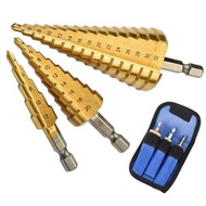 TUMYES 鈦塗層階梯鉆頭組合，適用於電鑽，規格4-12mm/4-20mm/4-32mm，HSS進給鉆頭