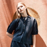 Giordano Womens V-Neck Loose Poplin Linen Shirt (05344209002)  เสื้อเชิ้ตผู้หญิง เสื้อลินิน