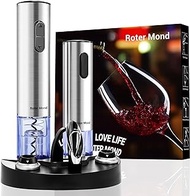 Electric Wine Opener Set, Roter Mond Automatic Wine Bottle Opener with Charging Base, 7-in-1 Wine Gift with Wine Aerator Pourer Electric Vacuum Pump with 2 Stoppers Wine Foil Cutter for Home Party