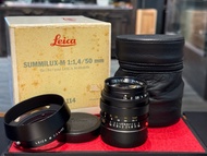 Leica Summilux-m 50mm f1.4 v4 black lens late version amber coating with packing with hood
