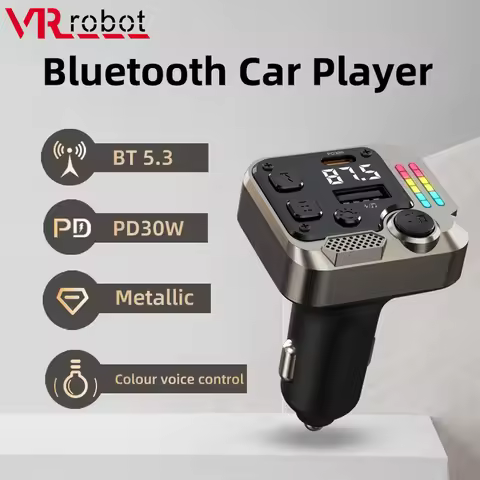 VR Robot Car FM Transmitter Bluetooth 5.3 MP3 U Disk Music Player Wireless Handsfree Car Kit PD 30W 