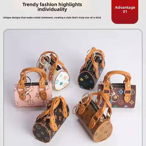 European Cute Mini Personalized Earphone Bag Old Flower Mini Bag French Stick Bag Keychain Pendant B