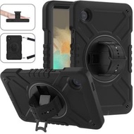 全城熱賣 - 適用於三星Galaxy Tab A9 X110 X戰警肩帶旋轉支架 硅膠防摔平板保護套（全黑）