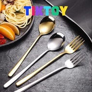 TIKTOY 304สแตนเลส ช้อนส้อมสแตนเลส 1คู่ (ช้อน1คัน ส้อม1คัน) ช้อน ส้อม ช้อนส้อมเกาหลีปากกลมเนื้อหนาสแต