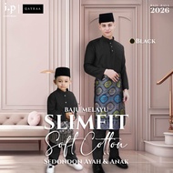 QAYRAA 2026🪔 Black Baju Melayu Soft Cotton Slim Fit Cekak Musang Ayah dan Anak Sedondon Family Set -
