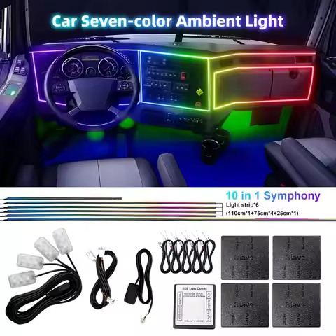 18 in 1 Dual Zone Symphony Streamer Car Ambient Light Interior LED Full Color RGB Neon Acrylic Strip