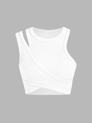 Cider Rib Cut Out Tank Crop Top เสื้อกล้ามครอปท็อปผู้หญิงเสื้อแฟชั่นผญลุคสตรีทสไตล์เกาหลี