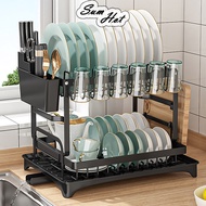 [SG Ready Stock]  Drain Rack Auto Drainer Tray Dish drying rack with Holder Dish Drainer kitchen dish rack kitchen organiser Kitchen