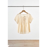 Áo nữ cổ tròn dáng Babydoll tay bồng đính nơ LEH H61B25H020