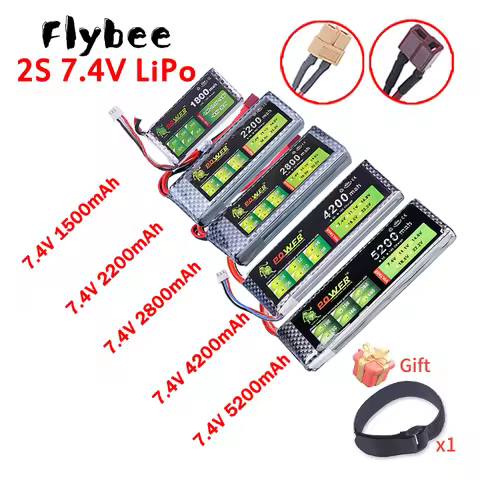 40C 2S Lipo Battery 7.4V 1500/1800/2200/2800/3300/4200/5200/6000/7200mAh For RC Model Toys Aircraft 