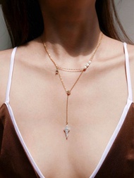 Valleydarley - สร้อยคอ Pixie Dust Pearl Drop Chain Layer necklace 14k Gold-plated (เลเยอร์ 2 เส้น)