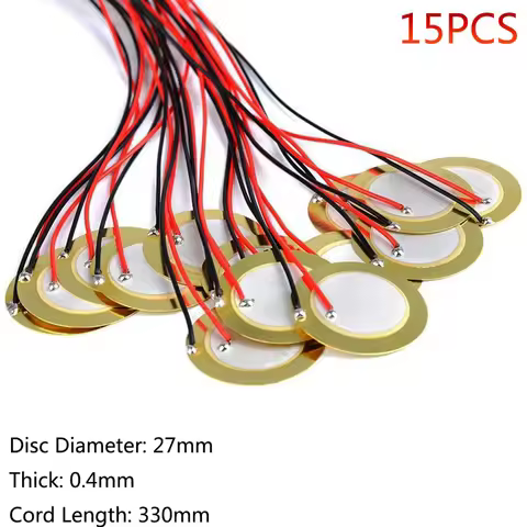 15pcs Piezo Pickup 27mm Piezo Pickup Plate with 13inch Leads Low Power Consumption Easy To Use for A