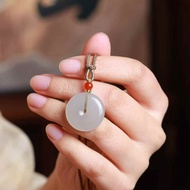 【平安扣】天然新疆和田玉青海料冰煙紫平安扣吊墜項鏈