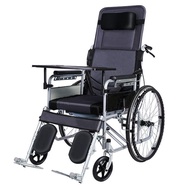 （Ready stock）Wheelchair Manual Foldable Lightweight Elderly Wheelchair with Toilet Leg Lifting Paralysis Patient Trolley