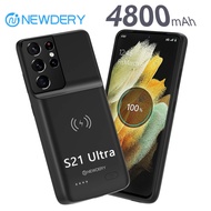 NEWDERY Wireless Battery Case for Galaxy S21 Ultra External Battery Charger Case 4800mAh Slim Chargi