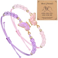 Grevosea 2 Pcs Friendship Bracelets, Butterfly Matching Bracelets Adjustable Strand Bff for 2 Best F